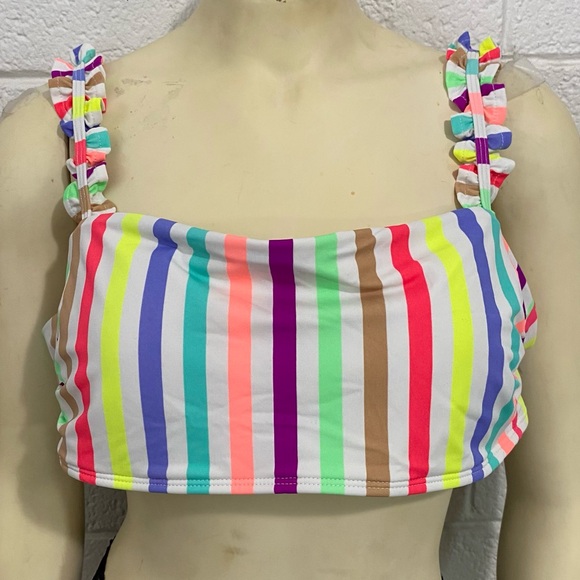 NEW Womens Rainbow Striped Ruffle Strap Bandeau Bikini Top Size XL 15-17 Padded - Picture 2 of 7